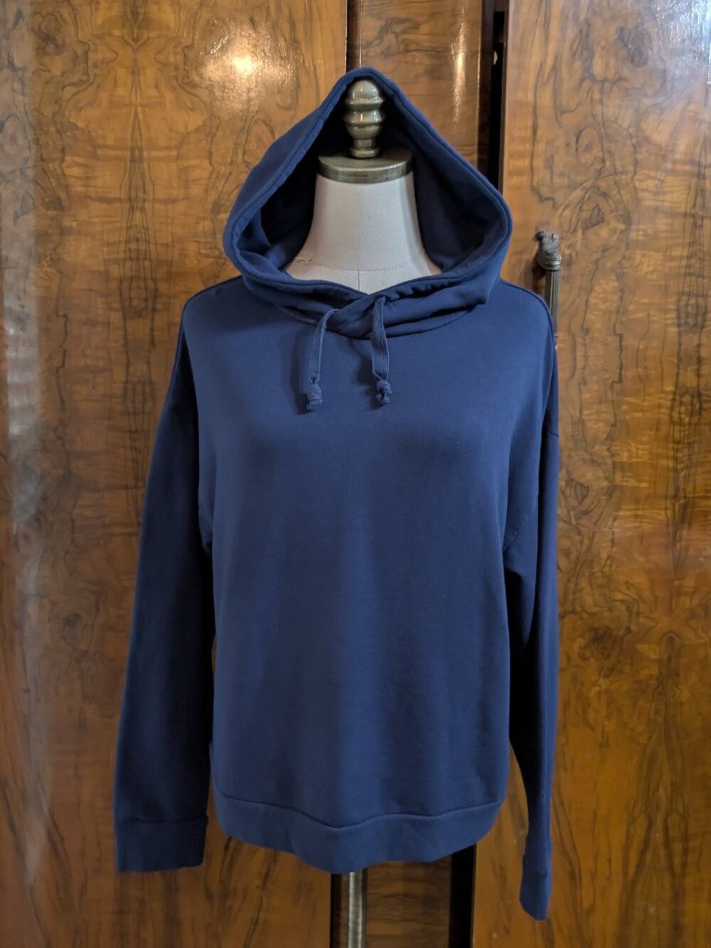 Quince Womens SuperSoft Fleece Pullover Hoodie M Blue 69% Tencel Modal Cozy